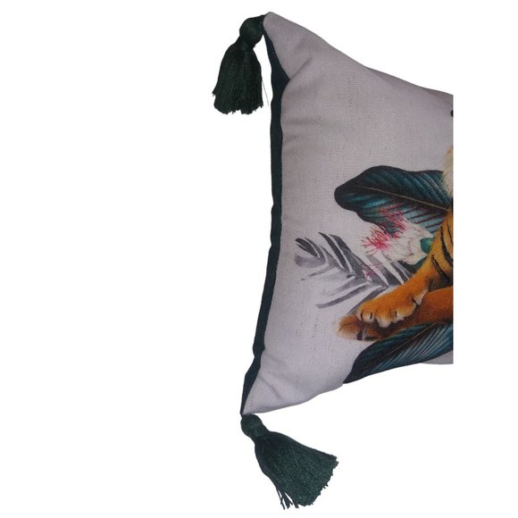 Jo-Ann Stores Royal Bengal Tiger Accent Pillow with Tassles White Green Decor - Picture 4 of 9